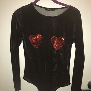 Mesh Sequin Heart Bodysuit